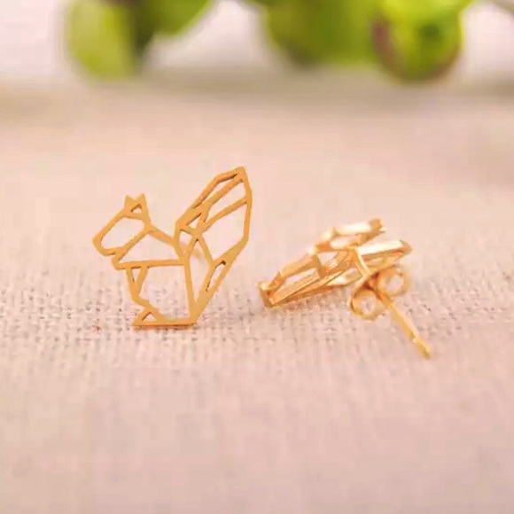 Jewelry - 🎉 New Rose Gold Plated Origami Squirrel Stud Earrings